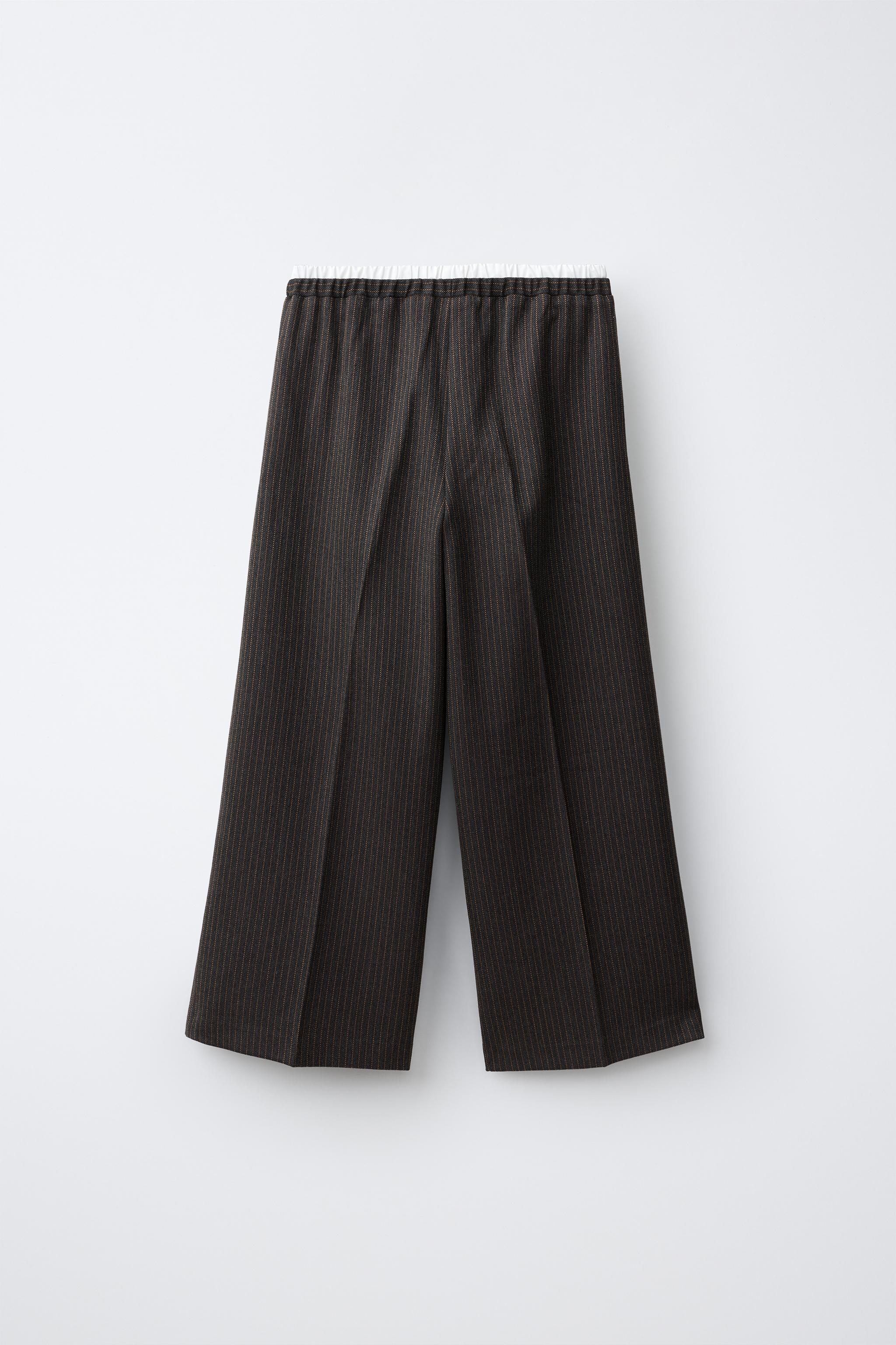 PANTALON À JAMBES LARGES RAYURES ET DOUBLE CEINTURE